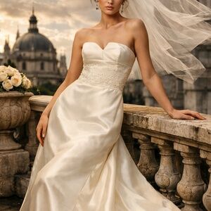 Vintage Y2K Vera Wang Silk Wedding Strapless Empire Dress Size 6